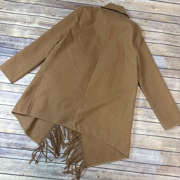 J.O.A Open Front Fringe Trim Detail Coat Tan Color Size M - Picture 7 of 9